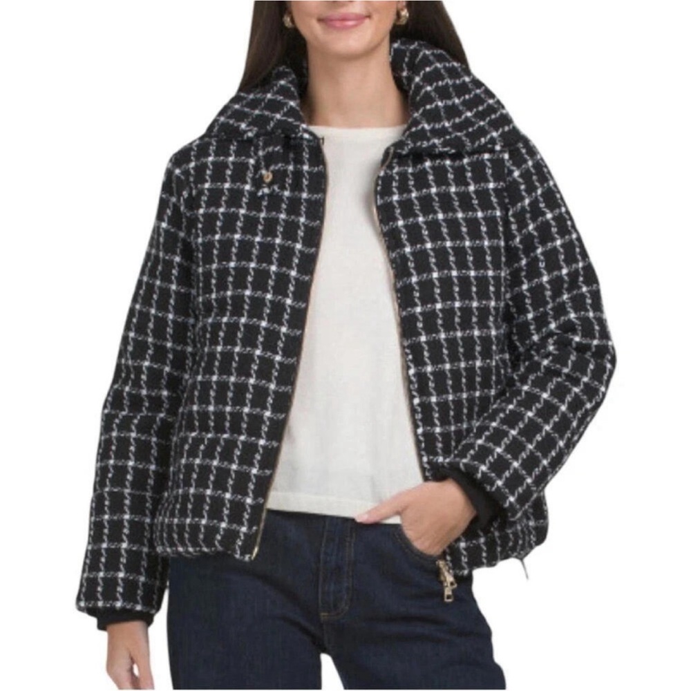 😍🖤 Jason Wu Luxe Black White Tweed Puffer Coat Old Money Jacket S  $395 MSRP